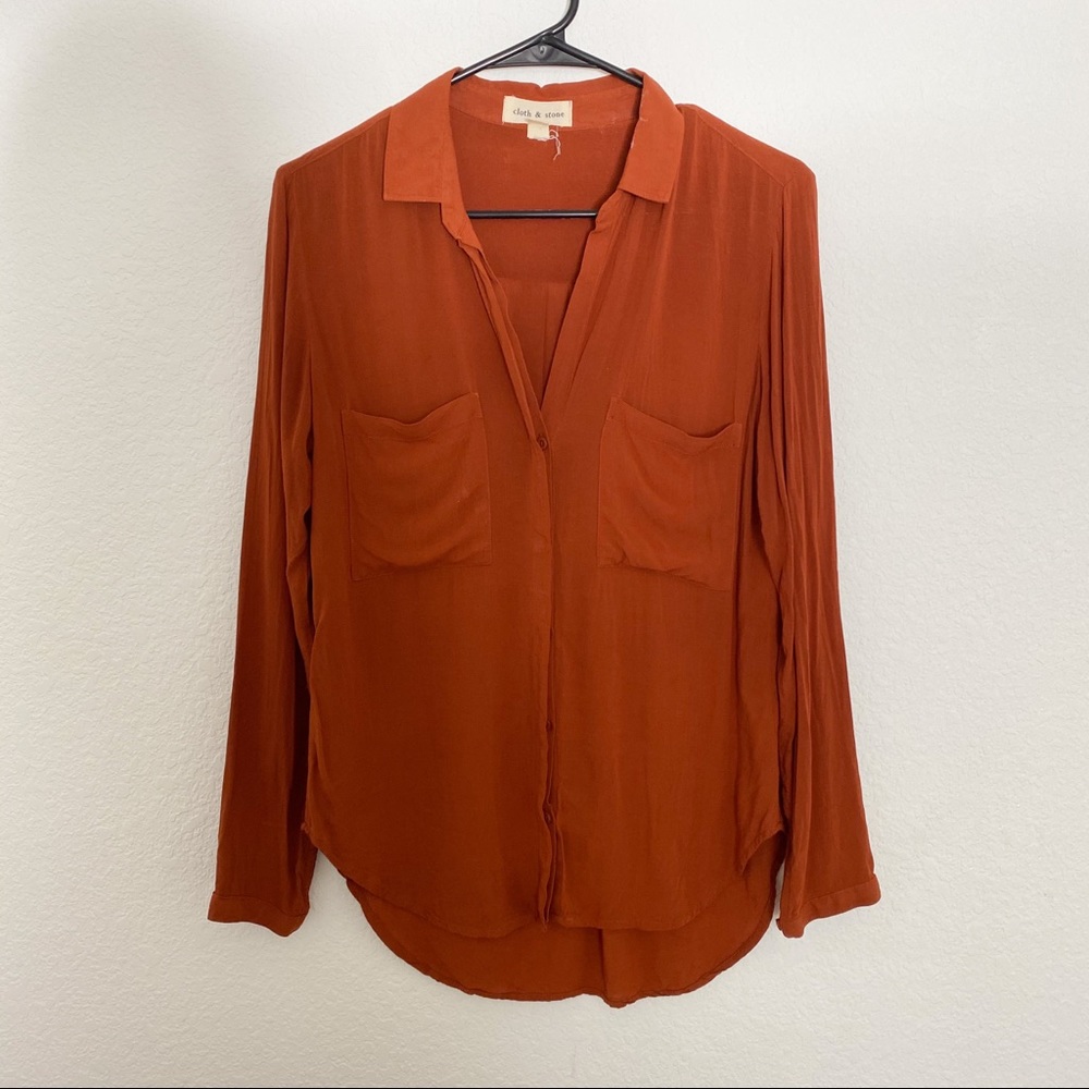 Anthropologie Cloth and Stone Burnt Orange Button Up Top